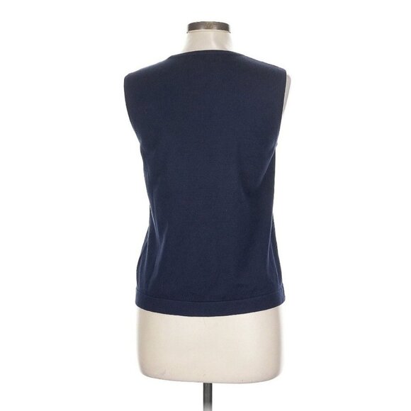 LAUREN Ralph Lauren Silk Blend Knit Tank Top Sweater Vest Large Navy Blue LRL - Picture 4 of 5